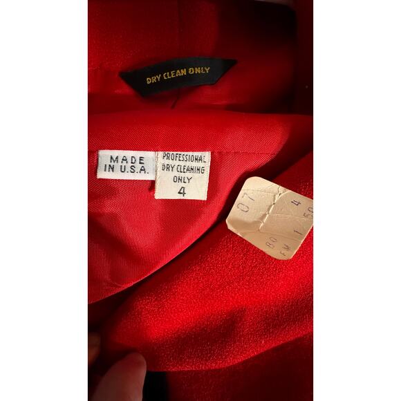 Vintage 1980s Red Navy Trim Power Suit Blazer Pencil Skirt Set Made in USA XS-S - Picture 11 of 15
